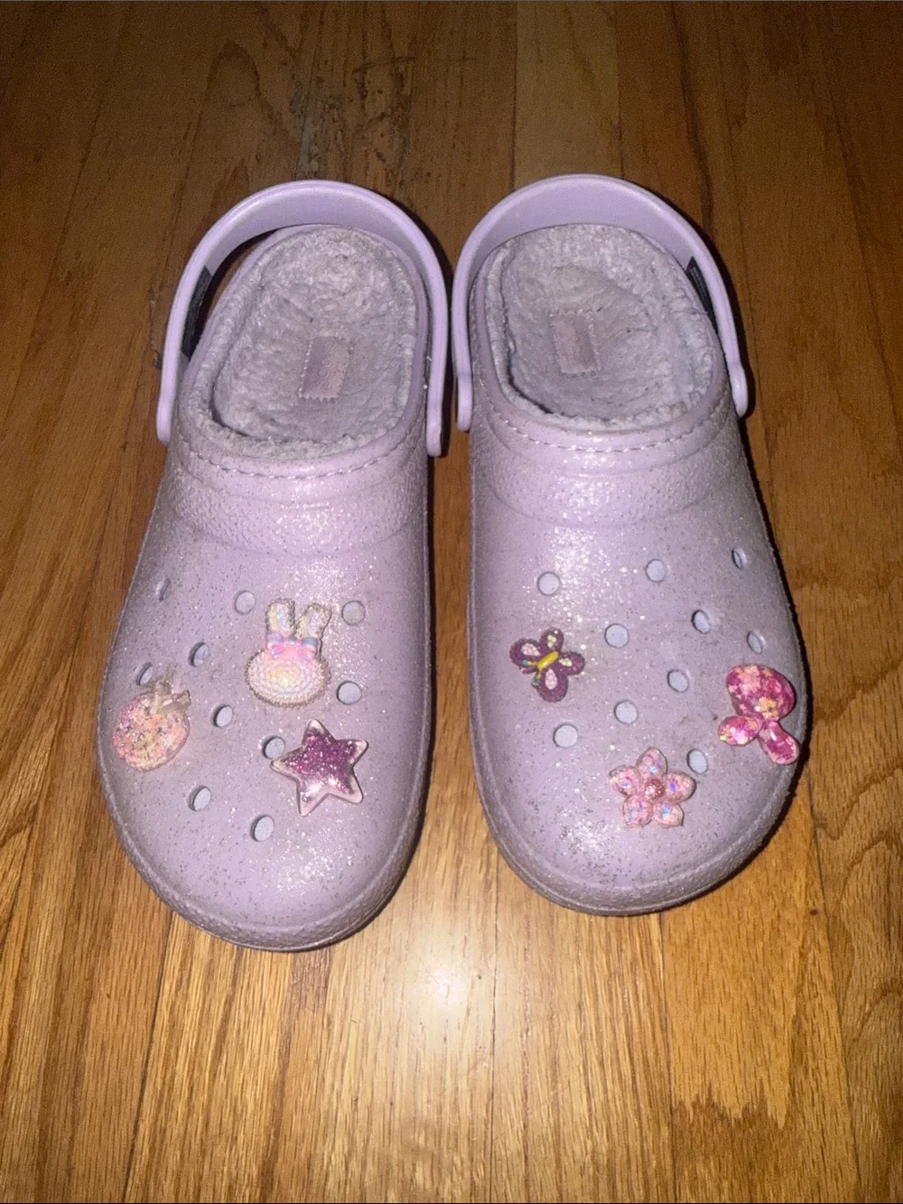 CROCS Kids Light Pink Glitter Clogs with Charm Jibbitz